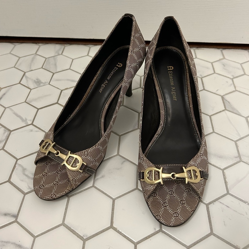 Etienne Aigner Peep-Toe Pumps Heels, Sz 7.5